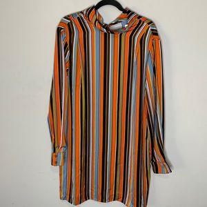 ASTR the label Culver Long Sleeve Mock Neck Shift Dress stripe orange br…